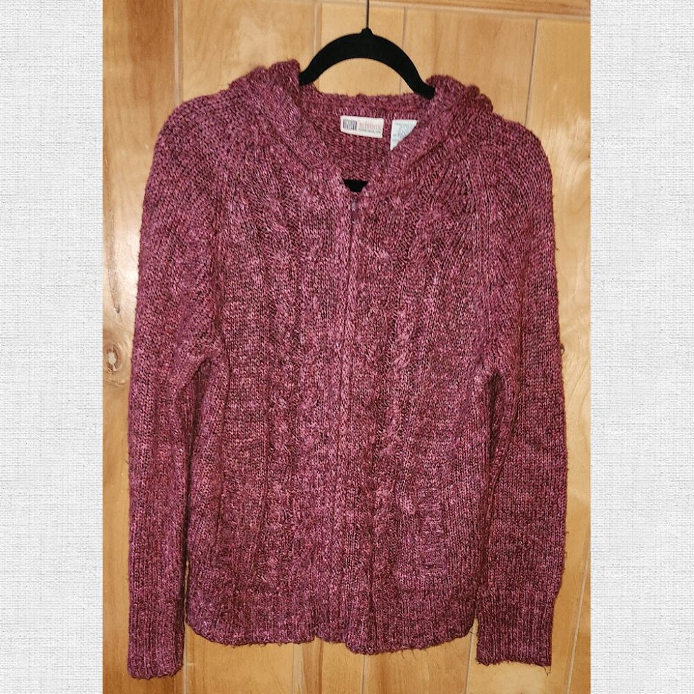 Faded Glory Cable Knit Zip Up Sweater Size Ladies Large 12/14